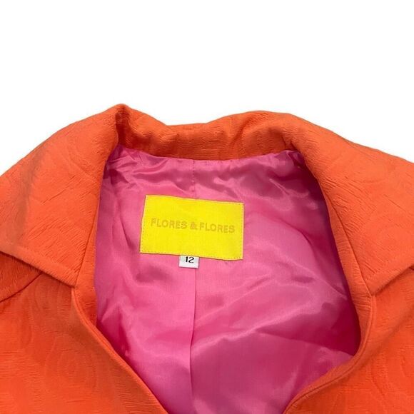 FLORES & FLORES Neon Orange Textured Blazer Size 12 - Picture 3 of 6